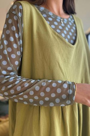 Bobby Mesh Layering Top Dopamine Dot Khaki Baby Blue